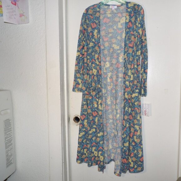 NWT Lularoe " Sarah" Duster Length Retro Pattern Linen Blend Cardigan Sz S - Picture 1 of 6